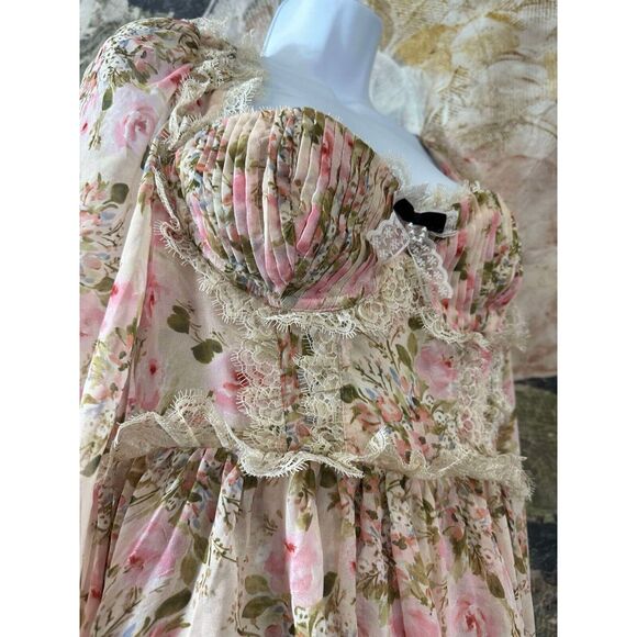 New Free People For Love & Lemons Emmaline Corset Lace Ruffles Mini Dress Sz M - Picture 8 of 9